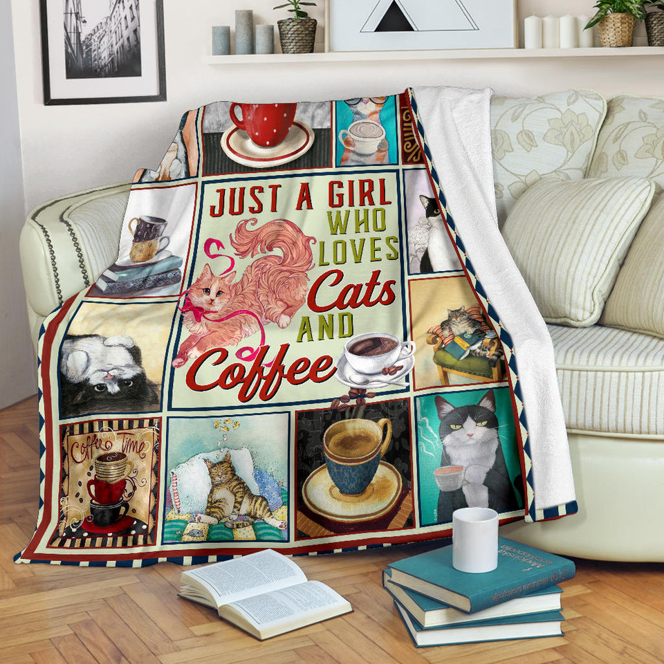 A Girl Who Loves Cats And Coffee Blanket