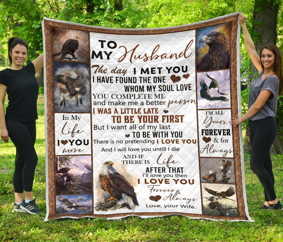Eagle Quilt, to My Husband Quilt, The Day I Meet You, I Love You, Husband Quilt from Wife, Quilt for Sofa Chair Bed Office Travelling Camping PL