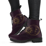 Sun Moon Mandala, Gold Burgandy Wine, Women's Boots