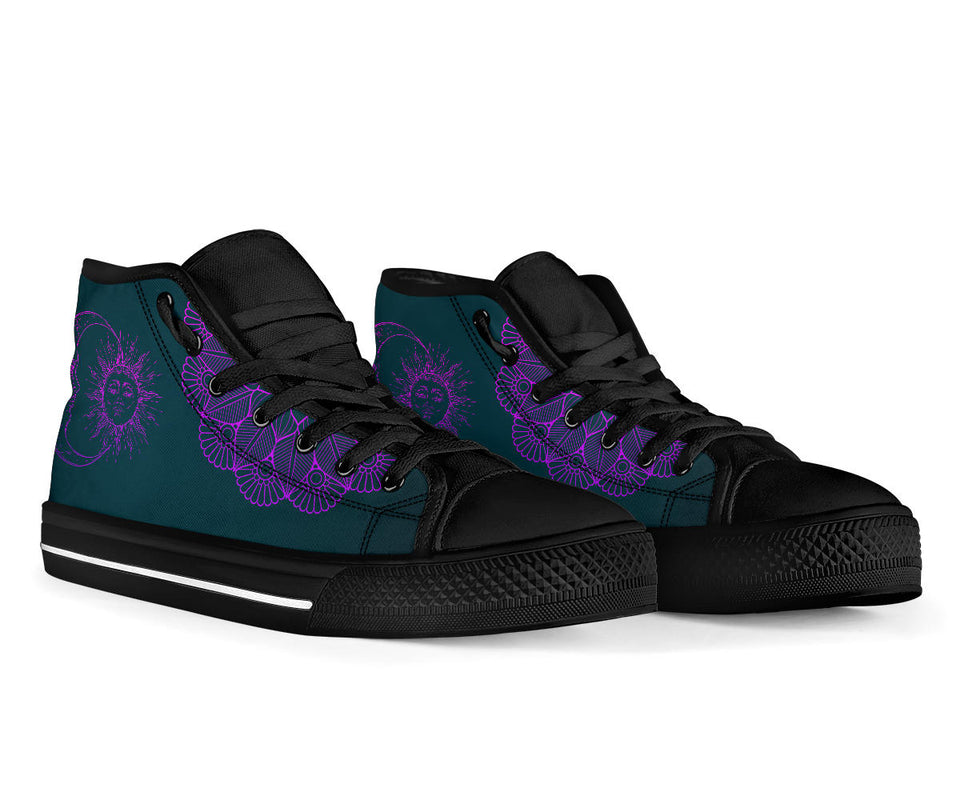 Purple Sun and Moon, Womens Leather Boots high top