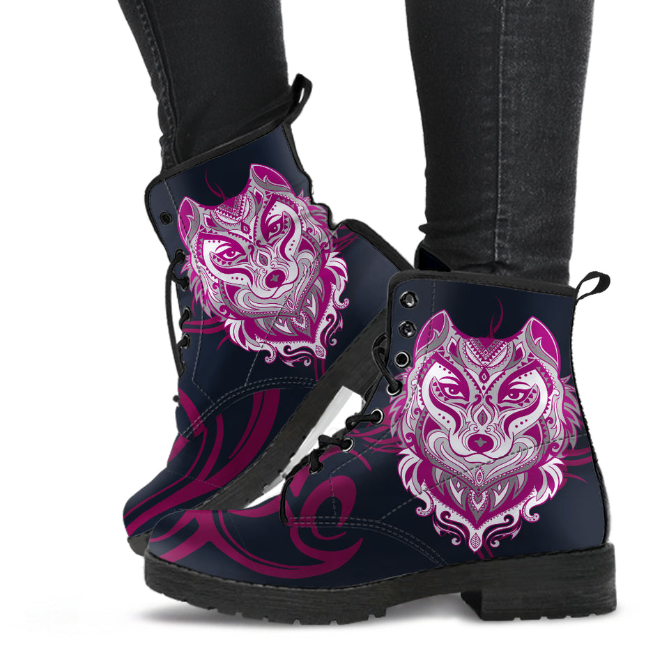 Tribal Wolf, Womens Leather Boots, Wolf Boots, Handmade Shoes, Womens Winter Boots