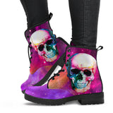 Skull and Galaxy, Gothic Hiking Boots, Women's Boots, Vegan Leather, Combat Style Boots, Emo Punk Boots, Goth Winter Boots