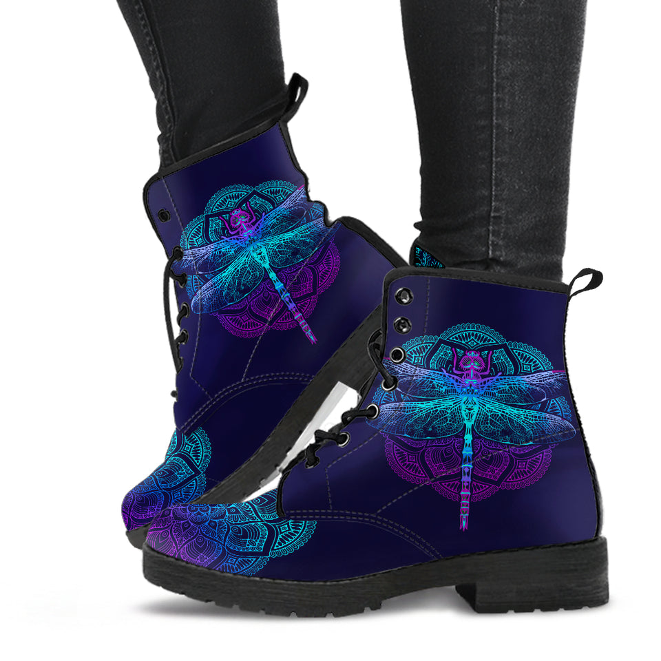 Handcrafted Boots, Dragonfly Mandala Boots, Dragonfly Mandala Shoes, Handmade Shoes, Mens Womens Shoes