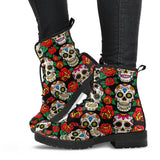Sugar Skull Flowers, Mexican Skull, Women's Boots, Vegan Leather, Combat Style Boots, Lolita Combat Boots, Day Of The Dead