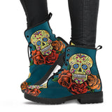 Sugar Skull Design, Womens Leather Boots, skull boots, Lace Up Boots, Winter Boots, Womens Rain Boots, Custom boots, Vegan Leather Boots