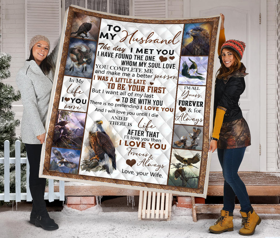 Eagle Quilt, to My Husband Quilt, The Day I Meet You, I Love You, Husband Quilt from Wife, Quilt for Sofa Chair Bed Office Travelling Camping PL