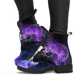 Sun and Moon Sky, Galaxy Cosmos Clouds, Women's Boots, Vegan Leather, Combat Style Boots, Purple Pink Silver, Hippie Gypsy Fairy
