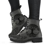 Grey Tree of Life, Handcrafted boots, Vegan Leather, ankle Boots Women