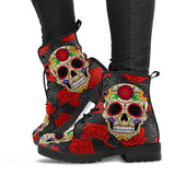 Sugar Skull Boots, Handmade Crafted, Womens Leather Boots, Hippie, Floral, Multi Colored, Vegan Leather, Streetwear, Classic Boot