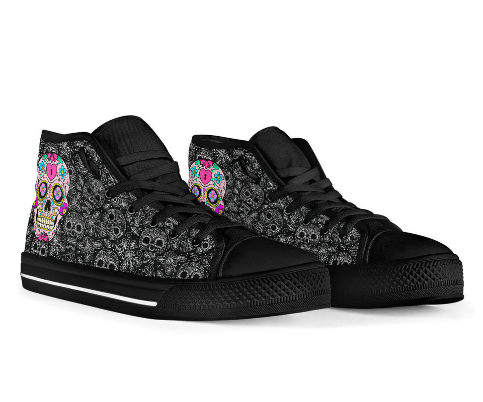 Sugar Skull Design, Womens Leather Boots high top