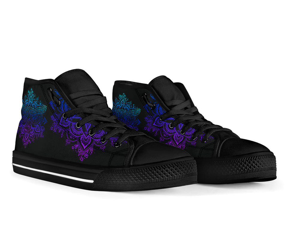 Owl Blue Purple, Womens Leather Boots high top