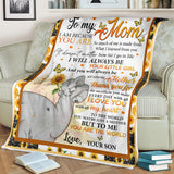 to My Mom I Am Because You are Sunflower Fleece Sherpa Blanket Gift for Mom from Son
