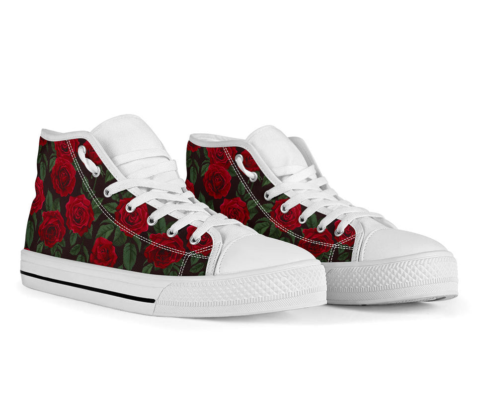 Red Roses Floral Flowers Black High Top