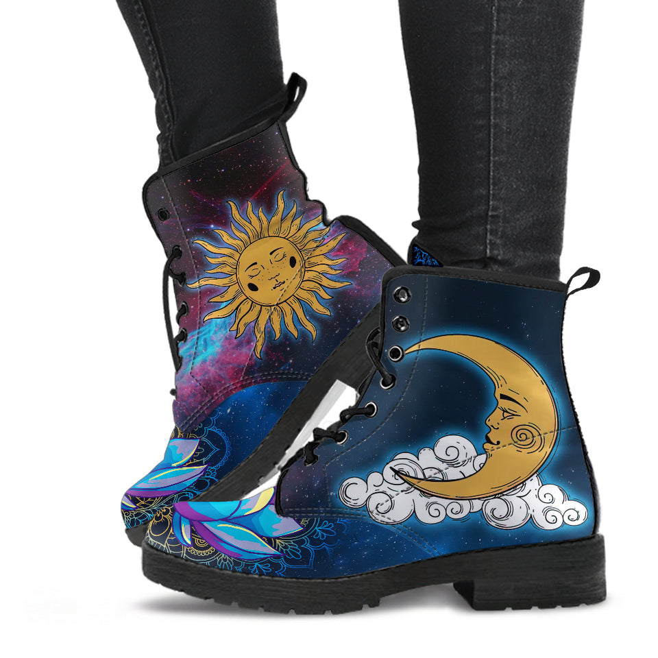 Sun Moon Mandala, Lotus Gold Chakra, Women's Boots