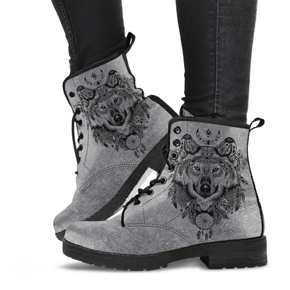 Gray Wolf, Leather Boots Women, Handcrafted Boots, Streetwear, Women Winter Boot