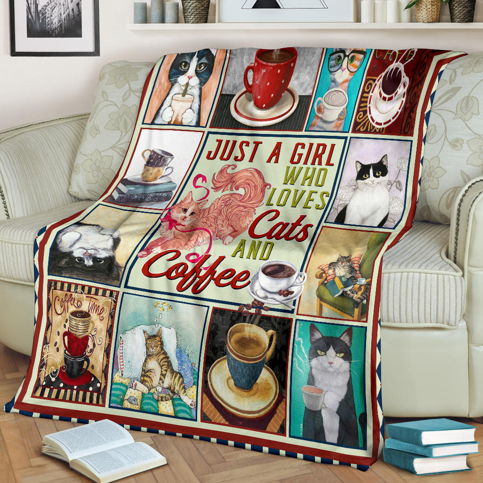 A Girl Who Loves Cats And Coffee Blanket