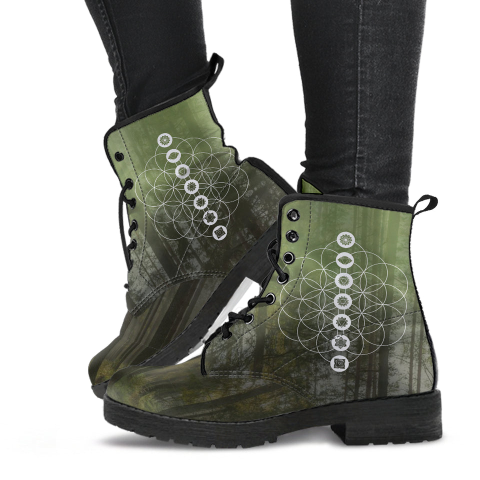 Womens Leather Boots, Tree Of Life, Handmade Crafted, Chakra, Streetwear, Vegan leather, Custom Printed, Rain Boots, Hippie, Classic Boot