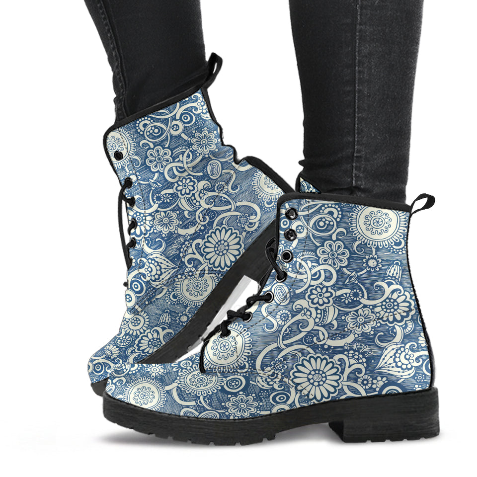 Womens Leather Boots, Zen Boots, Streetwear, Handmade Crafted, Vegan Leather, Paisley, Hippie, Spiritual, Women Girl Gift, Classic Boot