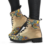 Vintage Hippie, Geometric Abstract, Women's Boots, Vegan Leather, Combat Style Boots, Beige Teal, Student Artist, Hippie Gyspy Fairy - up lai