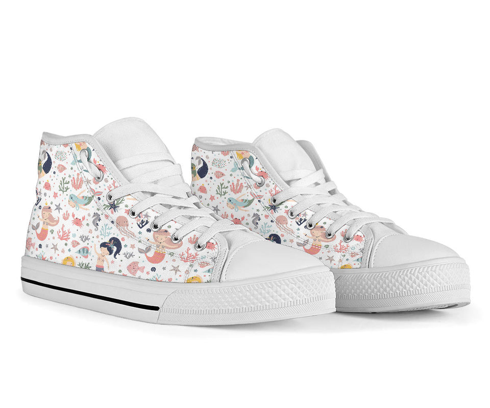 White Mermaid Print High Tops