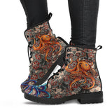 Sugar Skull Octopus, Leather Boots Women, Handmade Boots, Vegan Leather, Floral Skull, Womens Printed Shoes, Rain Boots, Streetwear