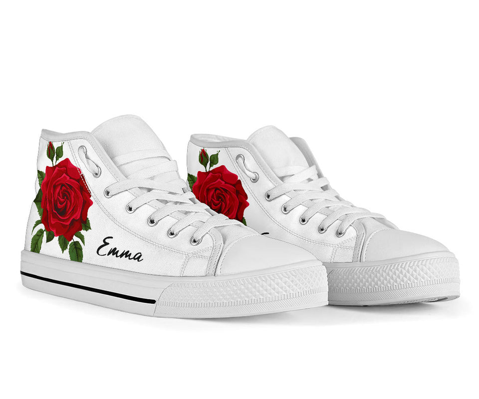 Red Rose Shoes, Rose Print Sneakers, Rose Shoes, Custom High Tops Sneakers For Adults Women & Girls