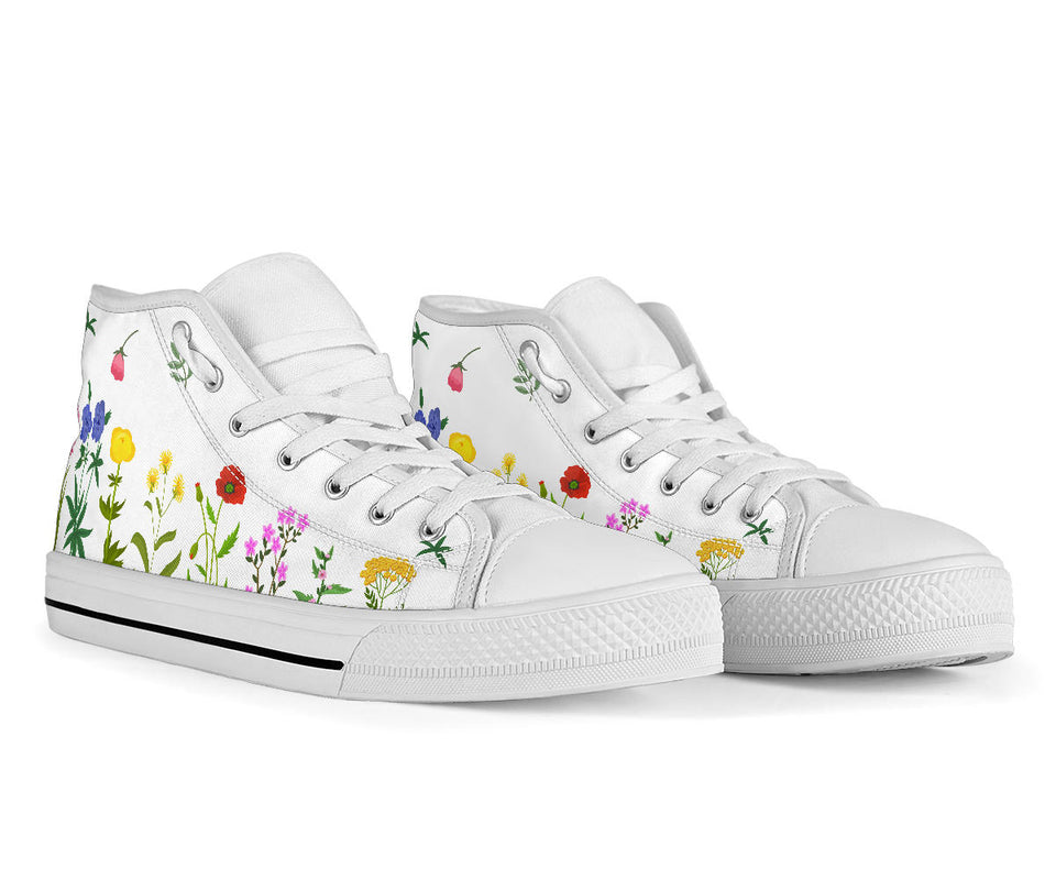 Wildflowers hand painted shoes colourful flowers personalised canvas Shoes