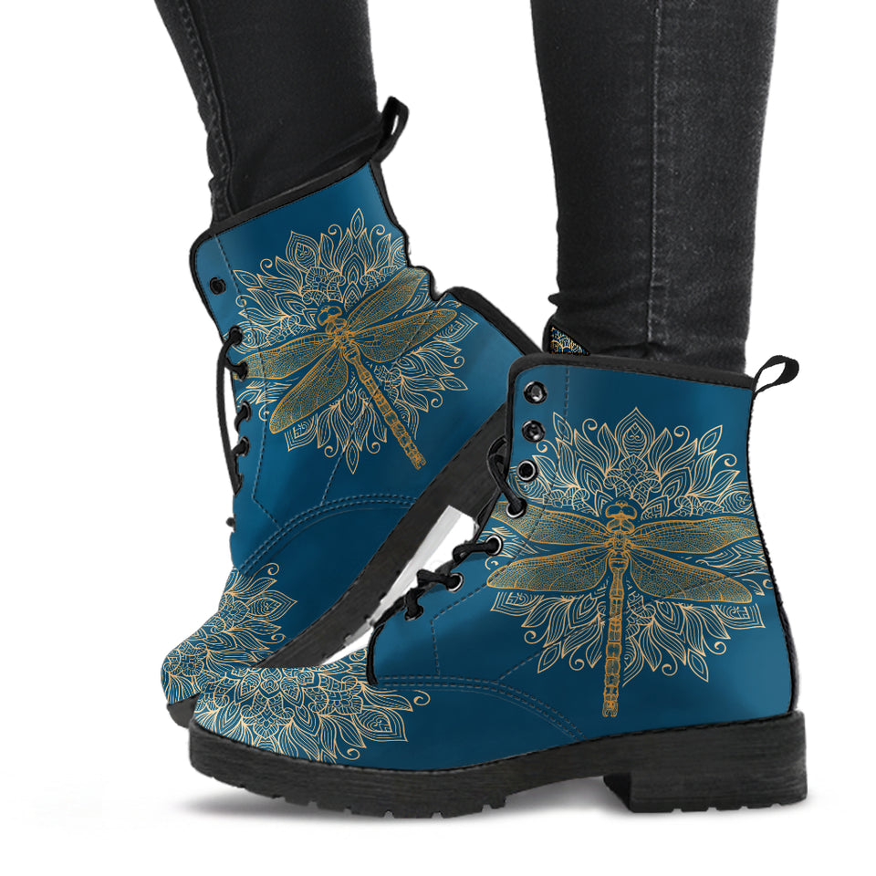 Handcrafted Boots, Gold Mandala, Dragonfly Rain Boots, Womens Leather Boots, Vegan Shoes, Dragonfly Boots, Fashion Shoes, Hippie Boots
