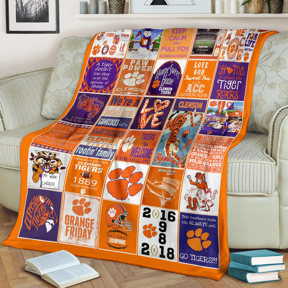 Clemson Tiger Fleece Sherpa Throw Blanket