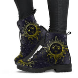 Sun and Moon, Mandala Design, Women's Boots, Vegan Leather, Combat Style Boots, Namast - up lai