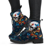 Butterfly Skull, Gothic Hiking Boots, Women's Boots, Vegan Leather, Combat Style Boots, Emo Punk Boots, Goth Winter Boots