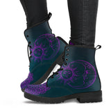 Purple Sun and Moon, Womens Leather Boots, Purple Lotus Mandala, Sun Silhouette