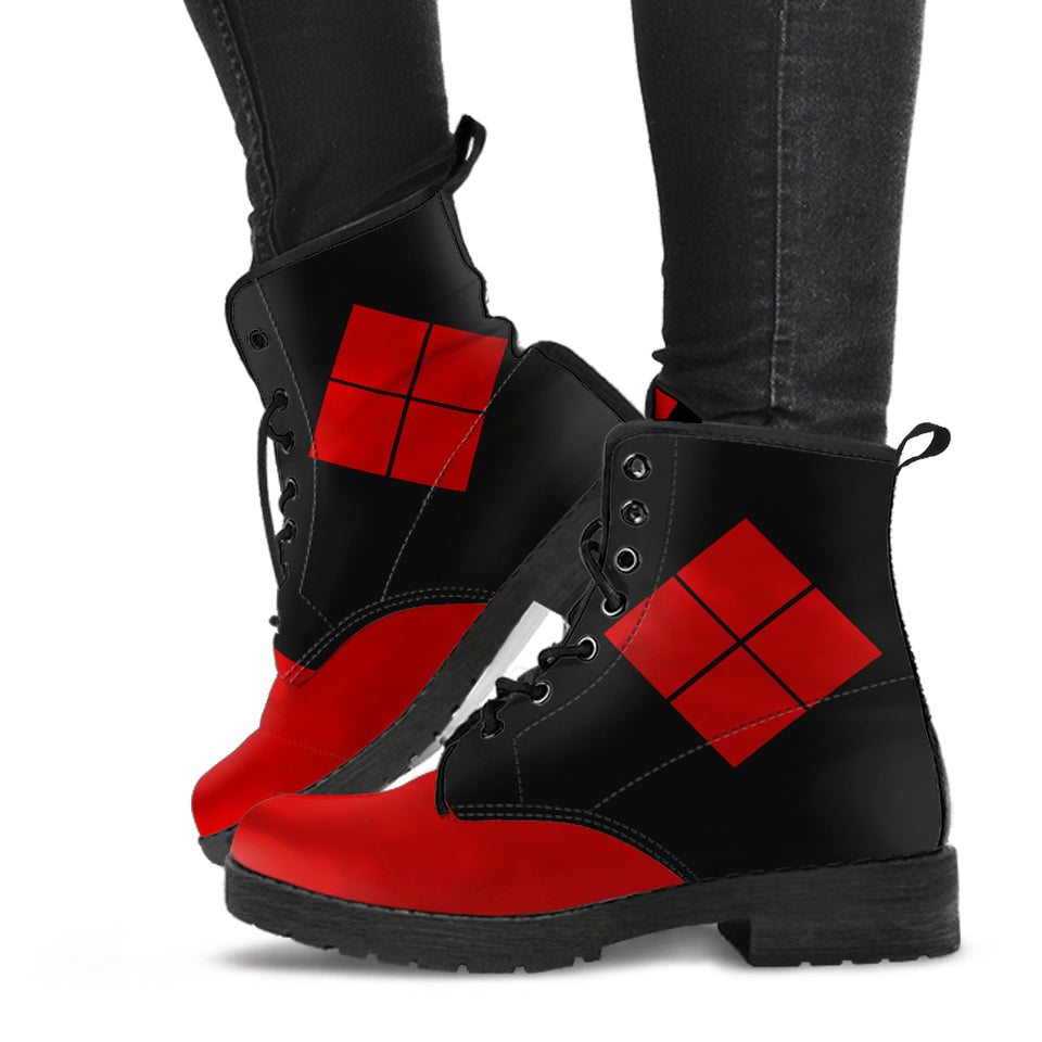 Harley Quinn Inspired Opposites Vegan Boots Left