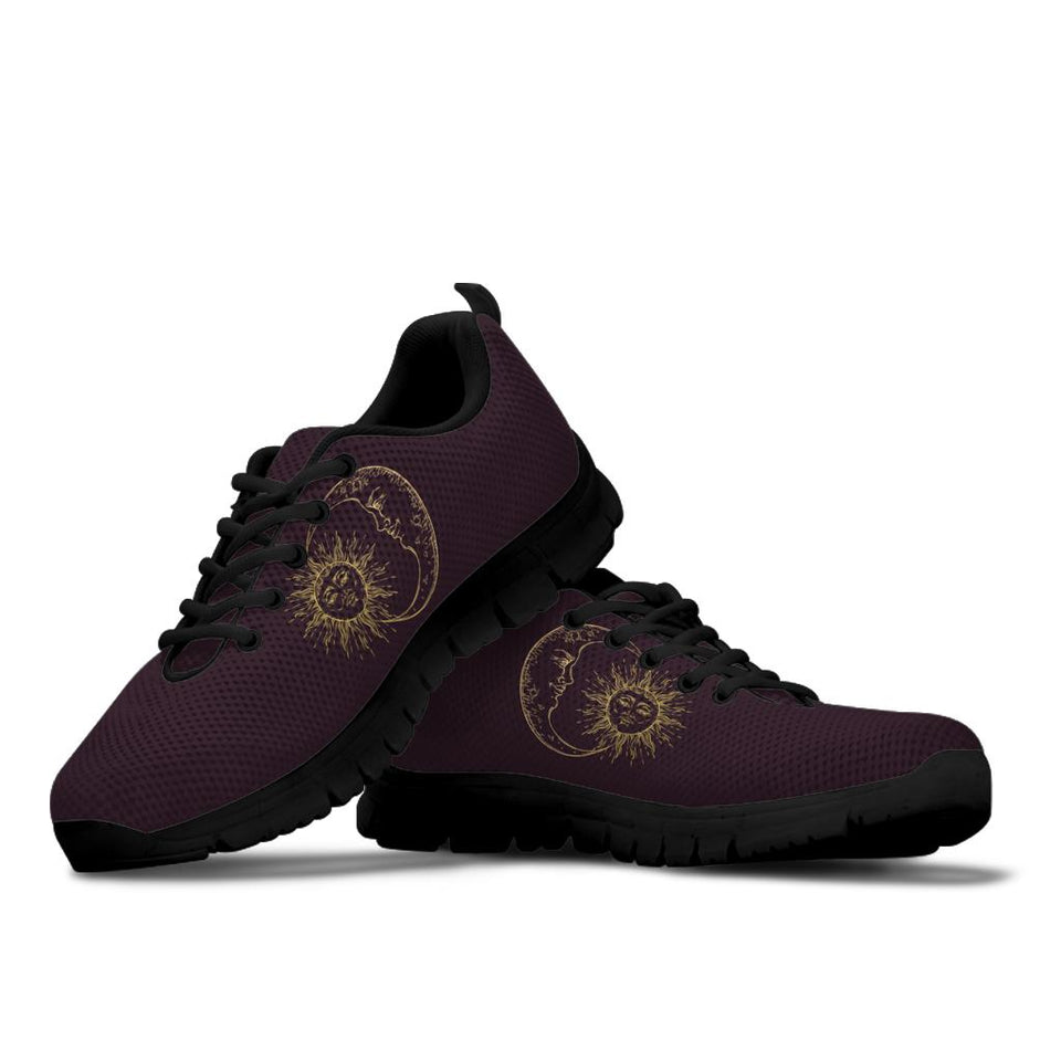 Sun Moon Mandala, Gold Burgandy Wine, Women's Boots