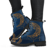 Gold Boho Moon, Blue Leather Boots, Vegan Leather, Custom Leather Boots