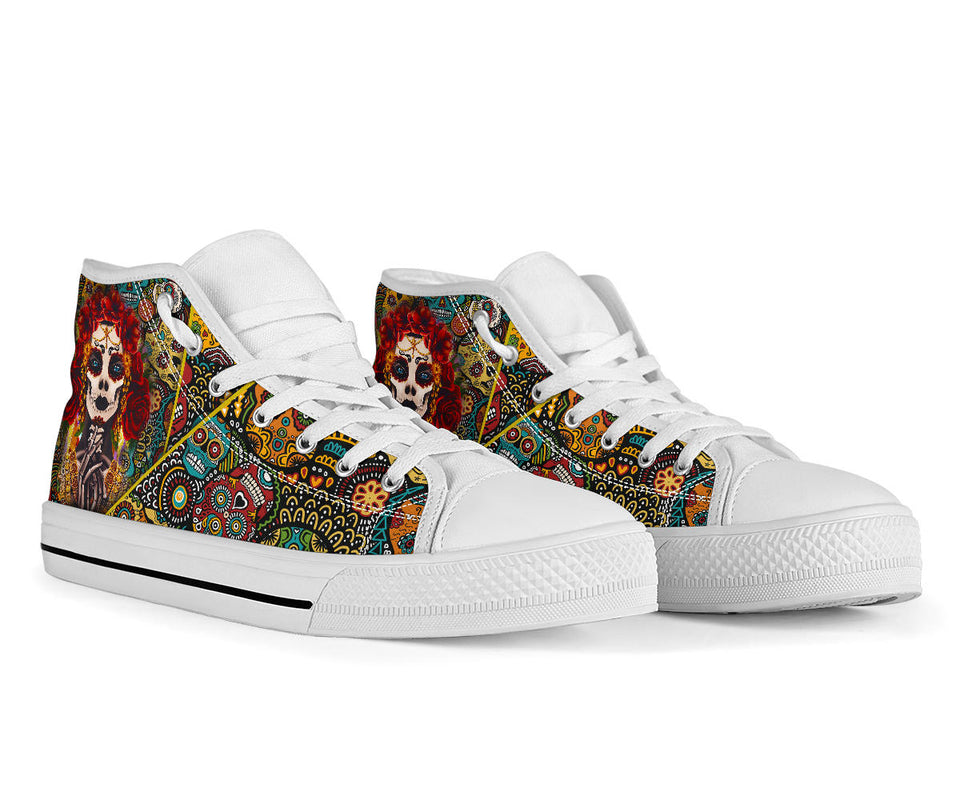 Santa Muerte Custom Sneakers, Sugar Skull Custom Shoes, Santisima Muerte Hand Painted Shoes