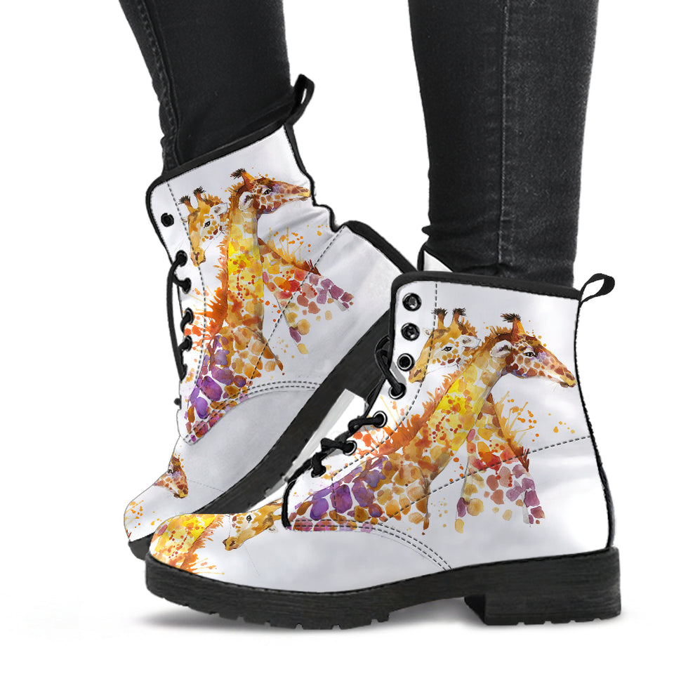 Giraffe Boots, Leather Boots Women, Vegan Leather, Custom Leather Boots, Womens Printed Shoes, Rain Boots, Multi Colored, Women Girl Gift