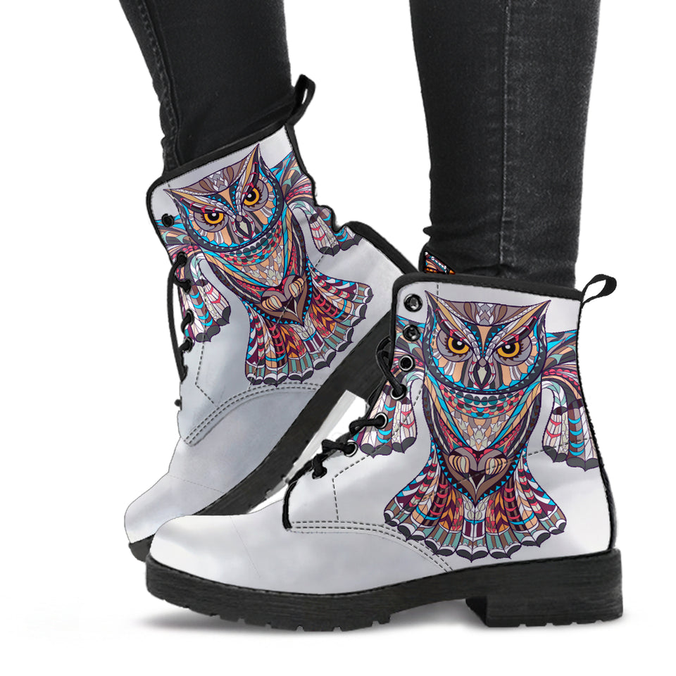 Owl Boots, Vegan Leather, Handmade Crafted, Womens Leather Boots