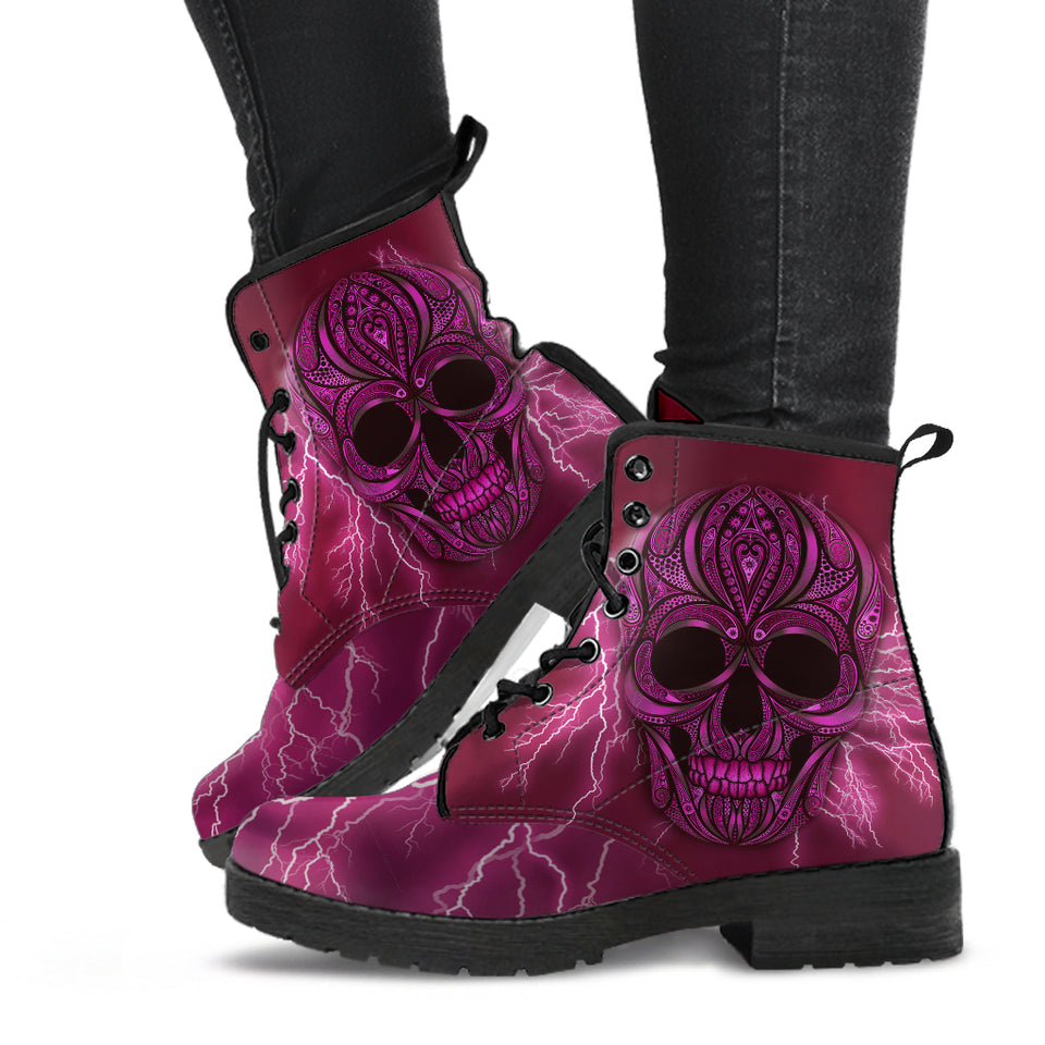 Oriental Skull, Gothic Hiking Boots, Women's Boots, Vegan Leather, Combat Style Boots, Emo Punk Boots, Goth Winter Boots