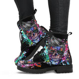 Flower Skulls, Womens Leather Boots, Vegan Leather, Handmade Crafted, Streetwear, Hippie, Floral, Festival Boots, Rain Boots, Classic Boot