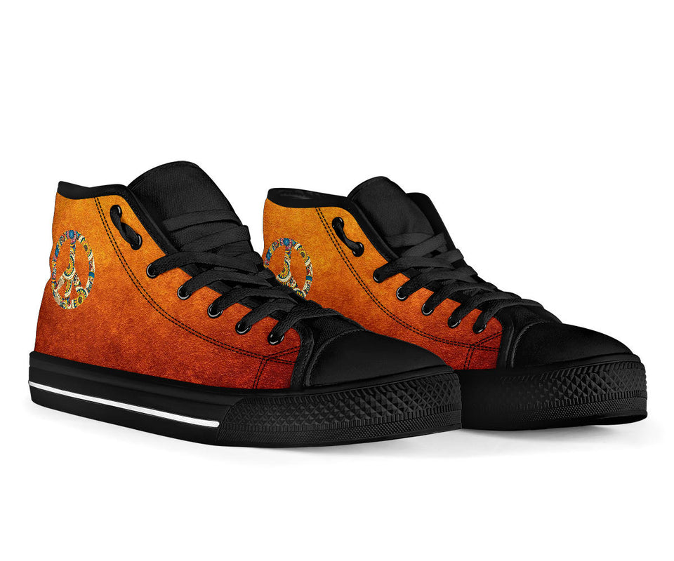 Orange Peace Sign, Womens Leather Boots, Handmade Crafted