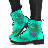 Peacock Mandala, Turquoise Teal Green, Women's Boots, Vegan Leather