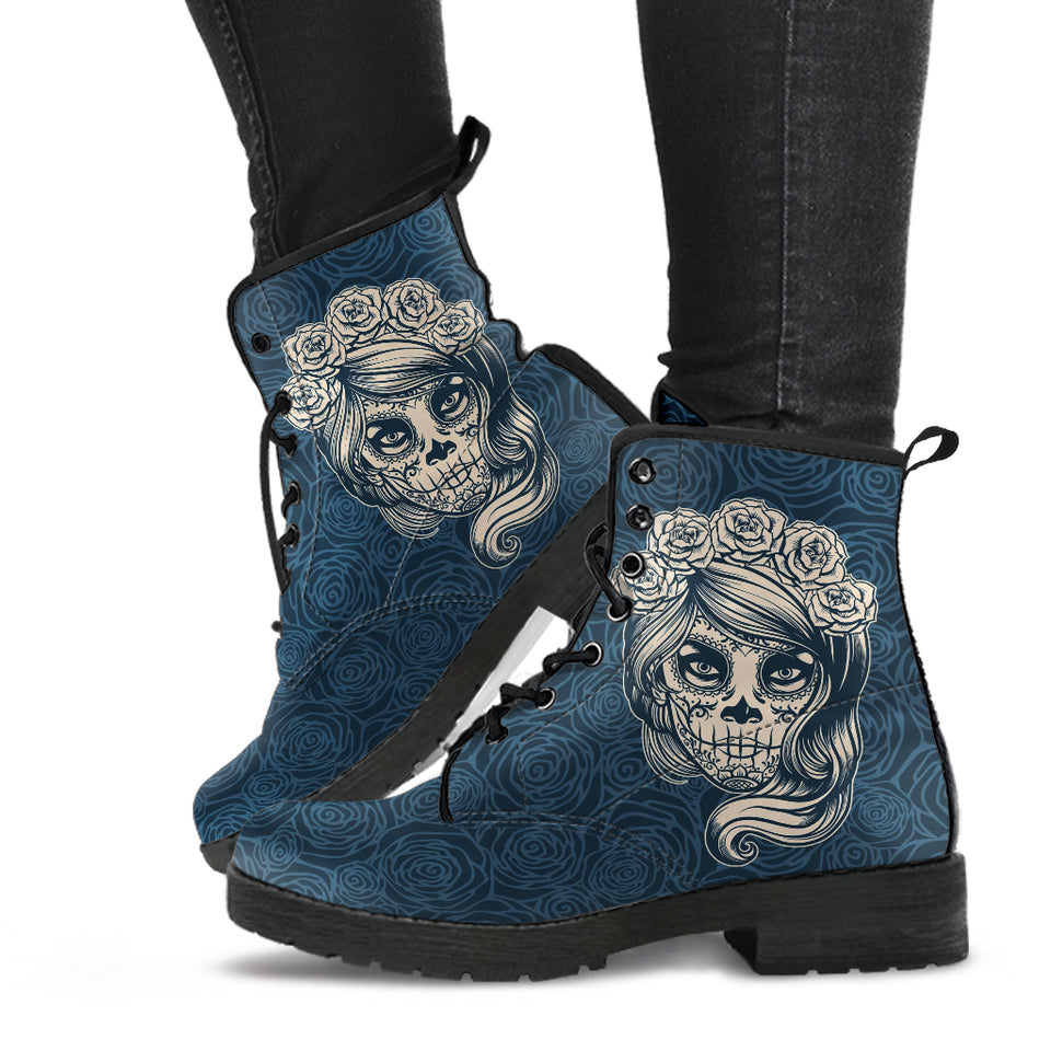Mexican Sugar Skull, Dia De los Muertos, Women's Boots, Vegan Leather, Combat Style Boots, Lolita Combat Boots, Day Of The Dead