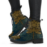 Dragonfly Boots, Golden Mandala, Womens Leather Boots, Hippie, Streetwear