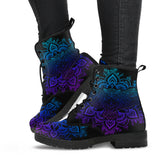 Owl Blue Purple, Womens Leather Boots, Vegan Leather, Spiritual, Multi Colored