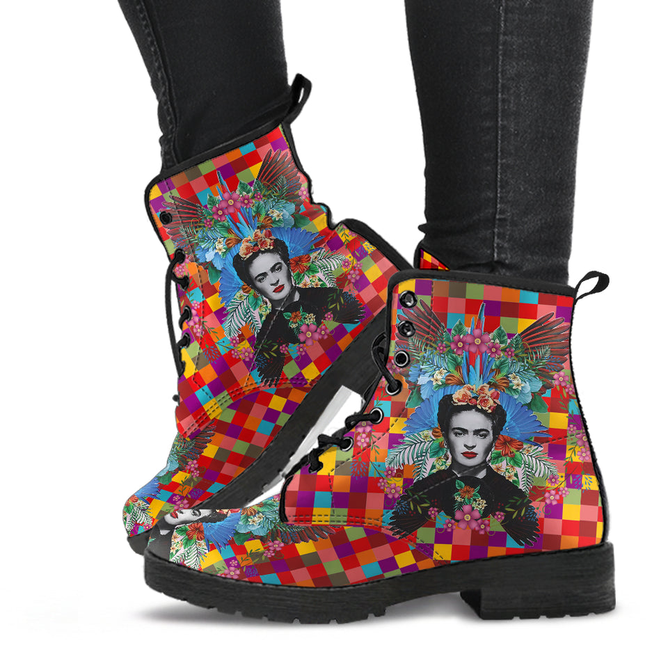 Frida, Kahlo, Women's Vegan Leather Boots designed by SJB