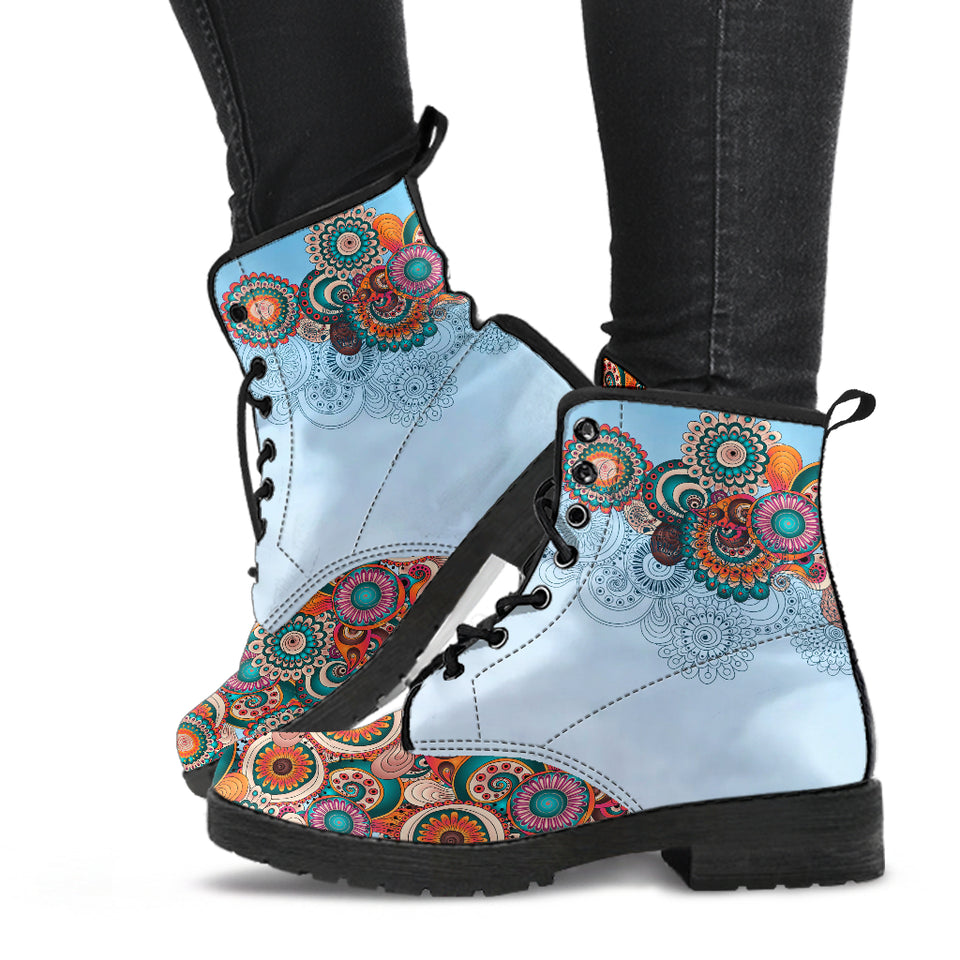 Blue Paisley Mandala, Leather Boots Women, Multicolour Mandala, Custom Leather Boots, Vegan Leather, Handcrafted Boots, Floral - up lai