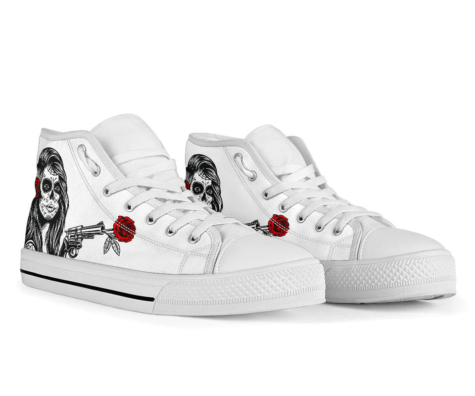 custom shoes sugar skull flowers roses pistol colour day of the dead cult gothic printed converse shoes sneakers sneakers