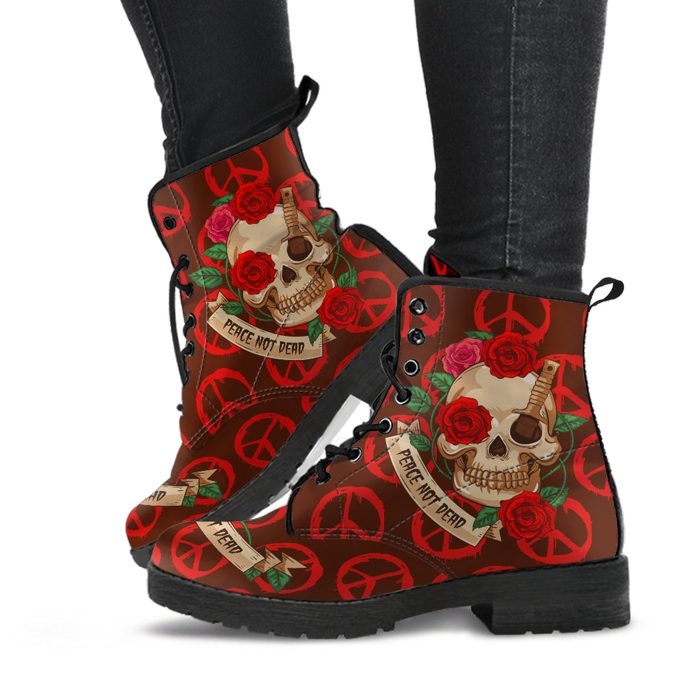 Skull and Peace, Gothic Hiking Boots, Women's Boots, Vegan Leather, Combat Style Boots, Emo Punk Boots, Goth Winter Boots