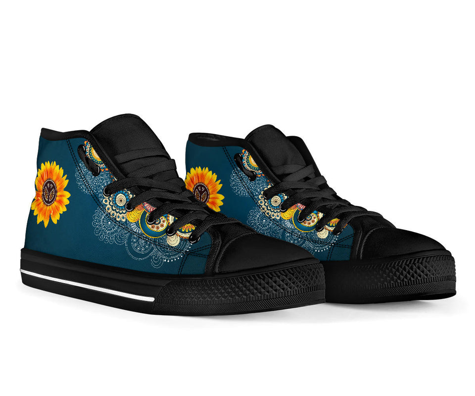 Manadala Peace Sign, Purple Black, Women's Boots high top